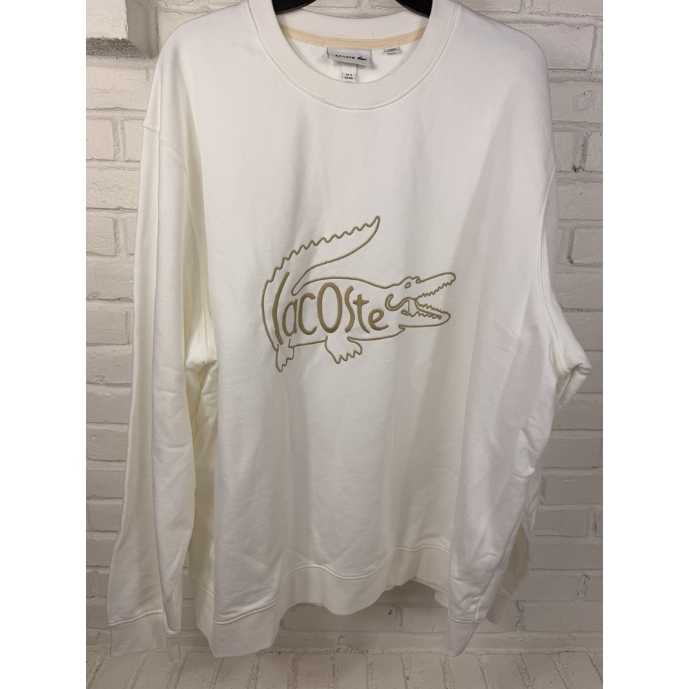 Lacoste Mens 4XL White 100% Cotton Sweatshirt Giant Crocodile Logo Crewneck
